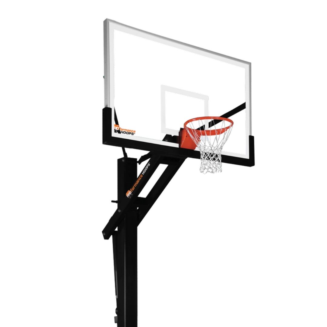Formisha Hoops PROclassic® 672 basketball hoop: black steel pole, white backboard, orange accents.