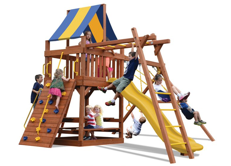 Turbo Original Fort Combo 3 | Cedar Swing Set + Monkey Bars