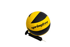 Springfree Trampoline ball and pump: durable yellow and black ball with included pump.