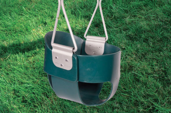 8' Full Bucket Swing: Durable green plastic swing seat with metal hangers for backyard fun.