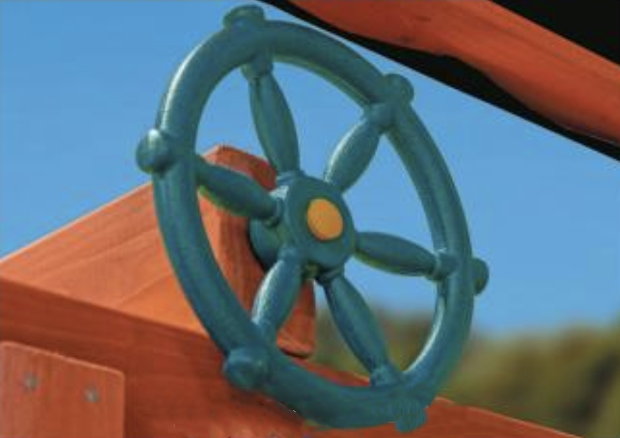 Teal 12" ship's wheel for playsets, adding nautical flair.