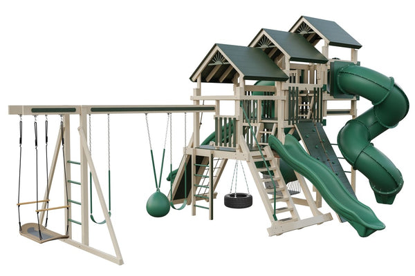 Pinnacle Playset with Rock Walls, Cargo Net & Slides – Recreations