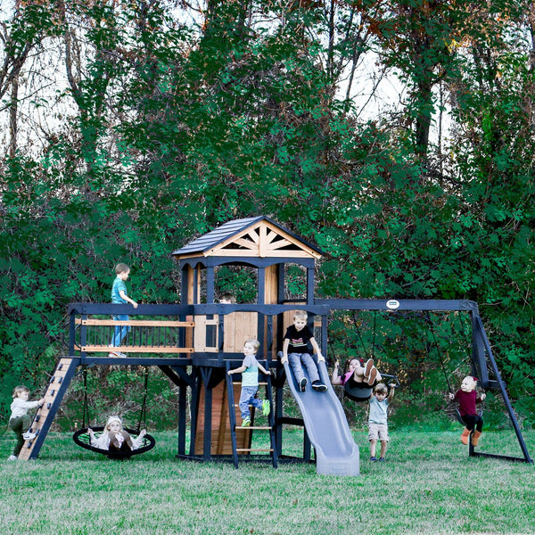 Timber Crossing Swing Set | Cedar Playset with Bridge