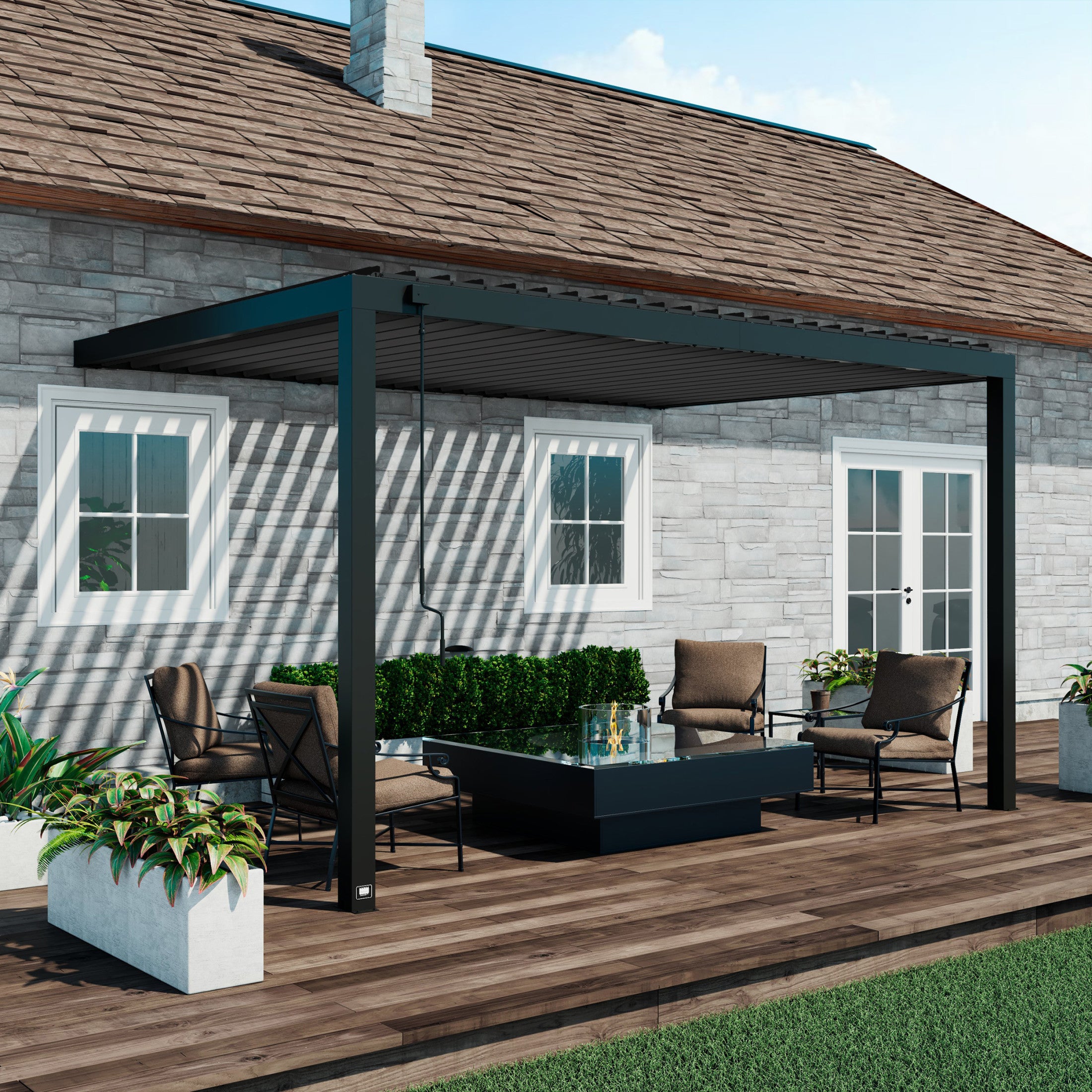 リエルパーテーション 14x10 Evanston Wall Mounted Louvered Pergola – Recreations Outlet
