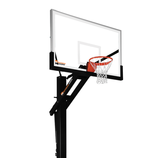Formisha Hoops PROclassic® 672 basketball hoop: black steel pole, white backboard, orange accents.
